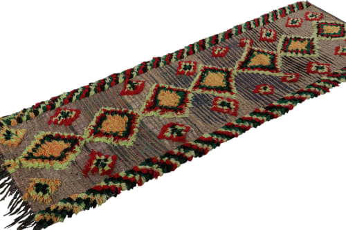 Vintage Moroccan Runner Rug with Colorful Diamond Medallions | Area Rug in Rugs by Rug and Kilim