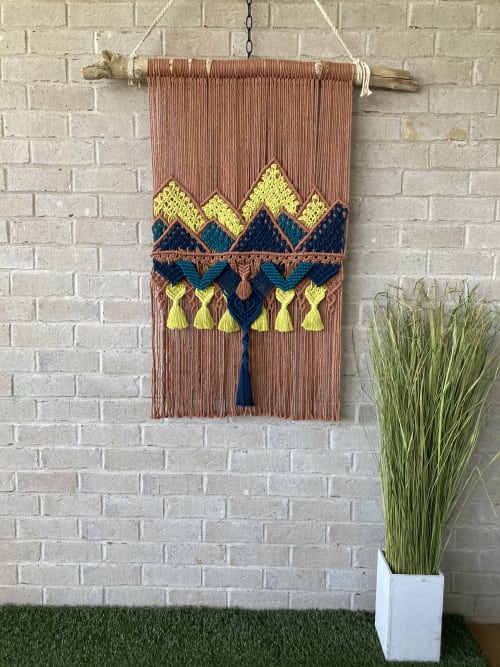 Mountain Scene On Driftwood - Macrame Tapestry | Macrame Wall Hanging in Wall Hangings by The Good Vibe Effect