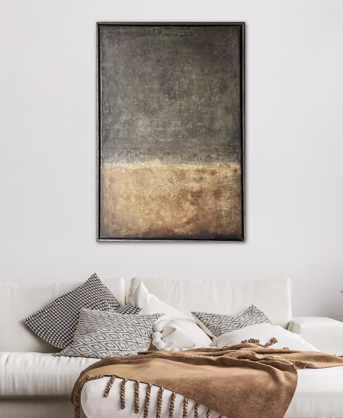 Abstract Painting on Square Canvas in Neutral Tones by Arohika