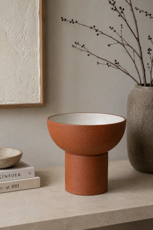 Sculptural Ceramic Bowl / Vase – Terracotta with White Glaze | Decorative Bowl in Decorative Objects by ENOceramics