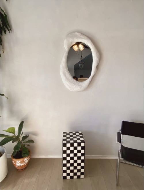 Organic Oval Abstract Plaster Mirror | Decorative Objects by Mahina Studio Arts
