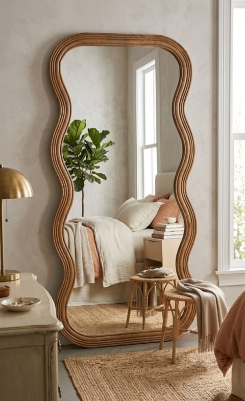 The Wavy Minimalist Wooden Wall Mirror | Decorative Objects by Famous Art Group Of Industries