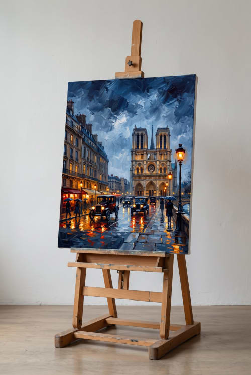 Hand-Painted Paris Notre Dame Impasto Oil Art | Oil And Acrylic Painting in Paintings by Dynasty Artisan