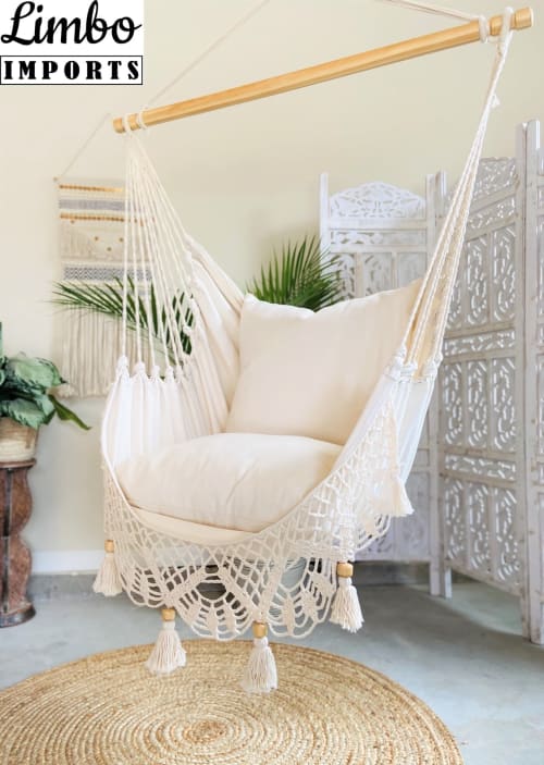 Macrame Crochet Hammock Chair + 2 Pillows LUCIA | Furniture by Limbo Imports Hammocks