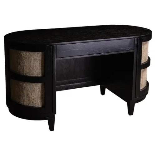 Ichtli Desk, Oval Black Oak Desk with Ixtle Doors | Tables by Aeterna Furniture