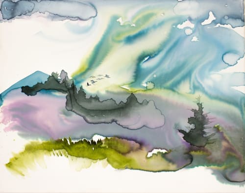 Mountainscape No. 9 : Original Watercolor Painting on Canvas | Paintings by Elizabeth Becker