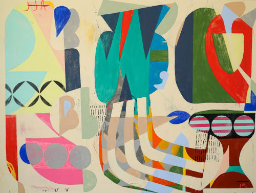 Pool Party | Mixed Media in Paintings by Paula Saslow, Copper Rose Art