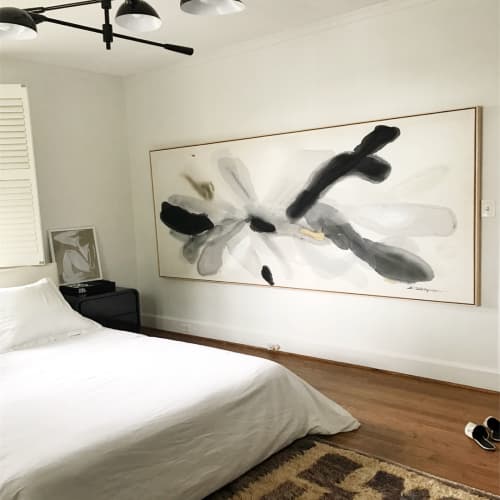 Abstract expressionist painting in bedroom