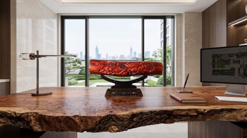 Bespoke Imperial Crimson-Gold Wood Kylin Wealthy Sculpture | Sculptures by Dynasty Artisan