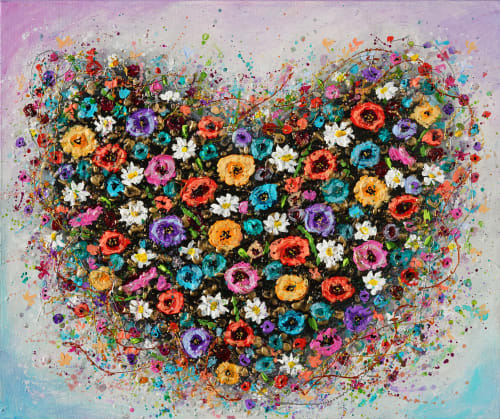 Blooming Gratitude -  Original Painting of a floral heart | Oil And Acrylic Painting in Paintings by DaggArt