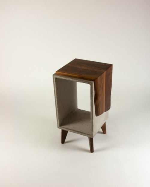 Concrete & Live Edge Solid Black Walnut End Side Table | Tables by Curly Woods