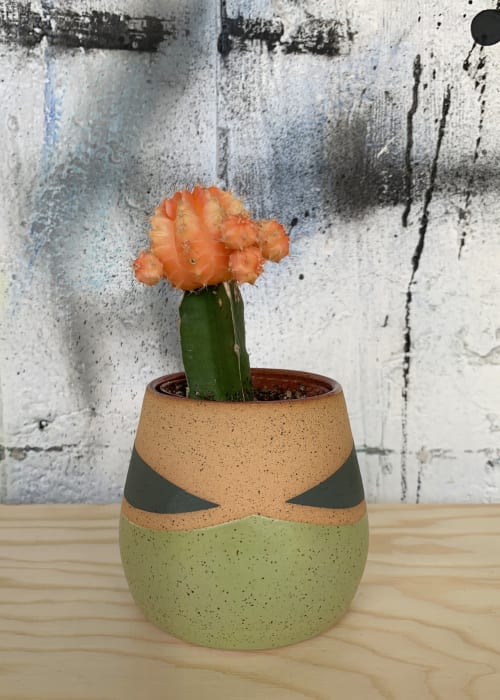 Whiskers Planter, Kiwi Green and Charcoal | Vases & Vessels by Mineral Ceramics