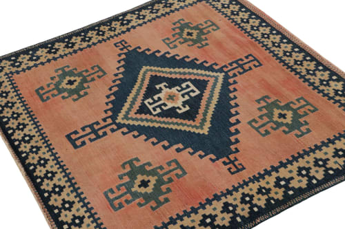 Vintage Persian Sofreh Kilim and Square Rug, with Medallions | Area Rug in Rugs by Rug and Kilim