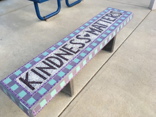 “Kindness Matters: Mosaic Memorial Bench” | Public Mosaics by Jane Glotzer | Devinny Elementary School in Lakewood
