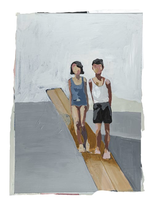 kids on pier | Paintings by Jane Feil Art