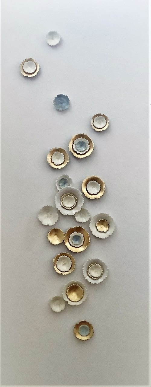 "Lotus" in Ivory, Gold and Light Blue | Wall Hangings by Debra Steidel | Las Vegas in Las Vegas