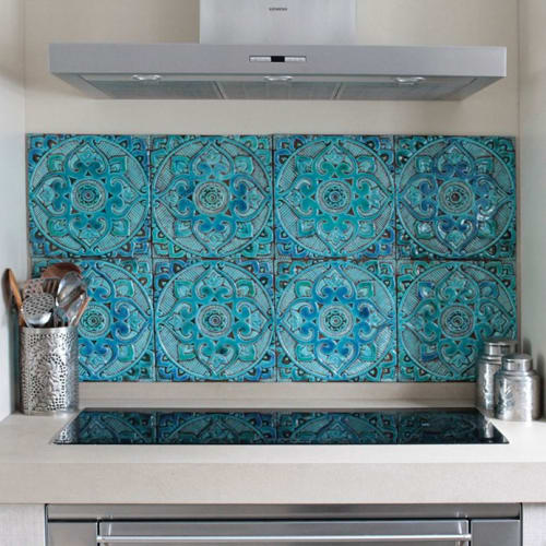 Kitchen Backsplash Using Handmade Spanish Turquoise Tiles By Gvega Seen At Private Residence Marbella Wescover