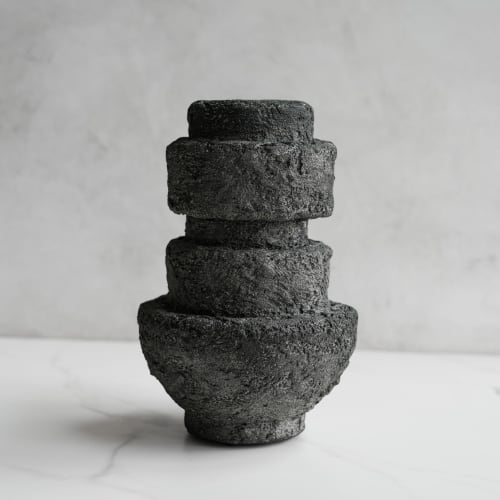 Closed Form Concrete Sculpture "Dark Stone #002" | Sculptures by Carolyn Powers Designs
