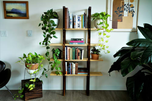 Floating Shelves Modern Bookshelf with Brass Inlay | Furniture by THE IRON ROOTS DESIGNS