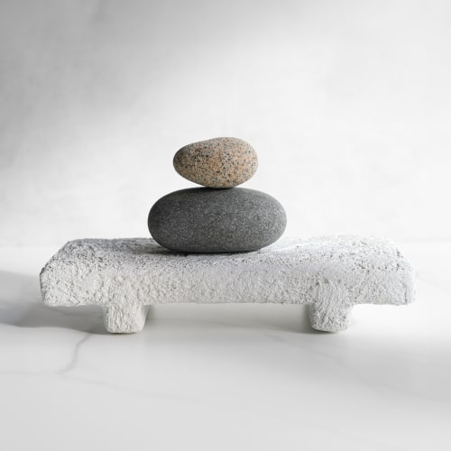 Large Shelf Riser in Textured Alpine White Concrete | Decorative Objects by Carolyn Powers Designs