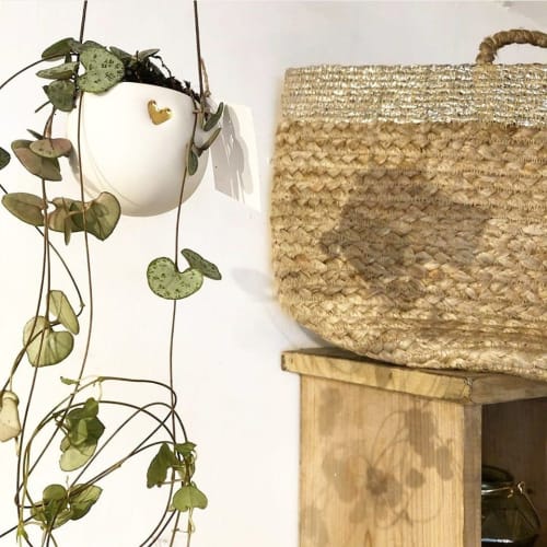 Hanging Planter with Gold Embossed Heart | Vases & Vessels by Sejal Ceramics | Little Beach Boutique in Brighton