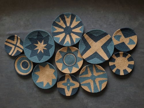 Natural Blue Baskets for Boho Wall Decor | Decorative Plate in Decorative Objects by Sarmal Design