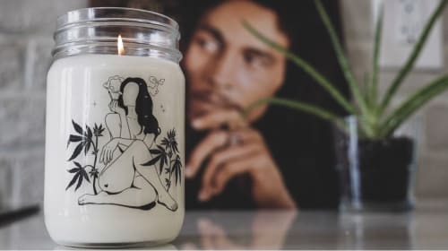 Cannabis Designed Coconut Wax Candle | Lighting by Shanti Creations Candle Company