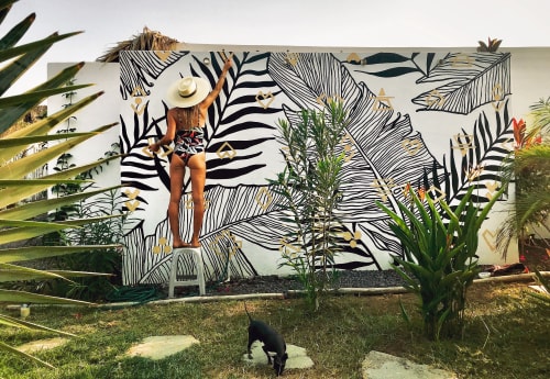 Tropical Leaf with Mayan Symbols Mural | Murals by pepallama | El Paredon in El Paredon