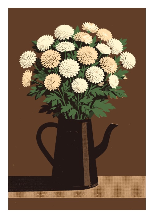 Coffee pot and chrysanthemums | Paintings by Paul Manwaring Fine Art Prints