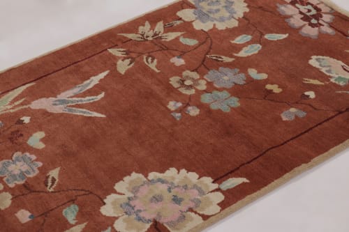 Rug & Kilim’s Chinese Art Deco Rug, Rust with Florals | Rugs by Rug and Kilim