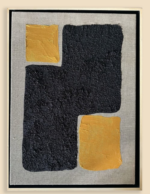 Gold and Carbon Painting on Spanish Linen Minimalist Corners | Oil And Acrylic Painting in Paintings by RGB Fine Art