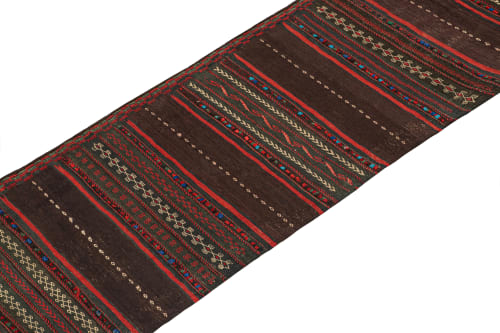 Vintage Persian Kilim Runner in Aubergine with Red Stripes | Area Rug in Rugs by Rug and Kilim