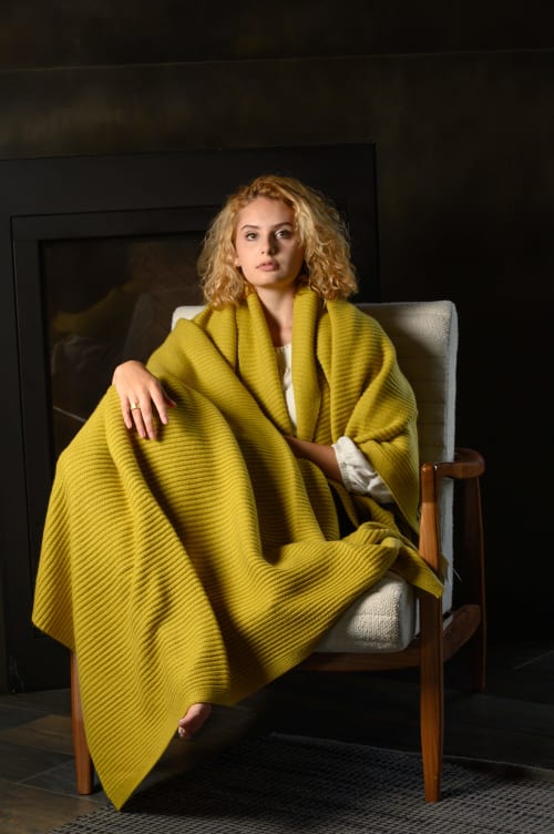 Cashmere Ribbed Knit Throw | Linens & Bedding by Hangai Mountain Textiles