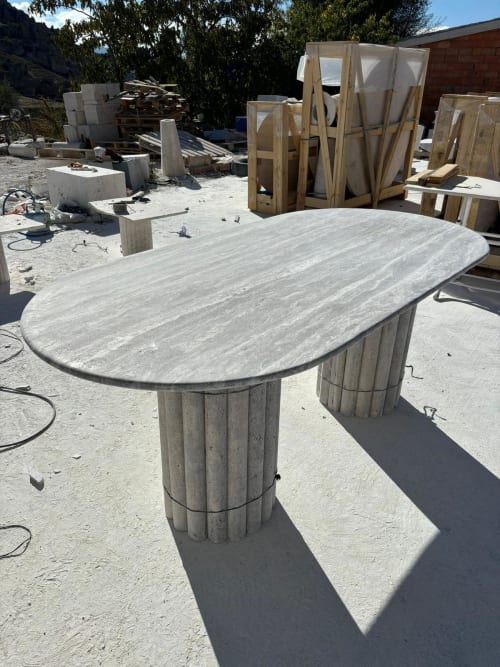 Italian Silver Travertine Dining Table - Marble Dining Table | Tables by Tinella Wood