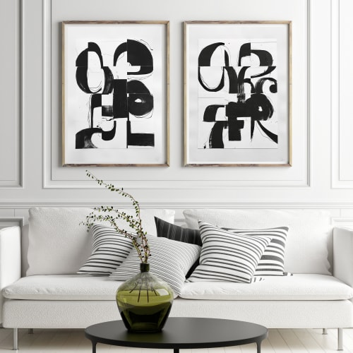 Black and White Collage Series | Mixed Media by TS ModernArt Studio | Private Residence - Manhattan Beach, CA in Manhattan Beach