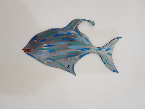 "Bob" Swimming fish. Sheet metal and acrylic paint. | Sculptures by Don Kenworthy