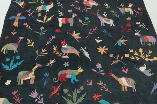 Rug & Kilim’s Suzani Kilim, Black with Vibrant Animal | Area Rug in Rugs by Rug and Kilim