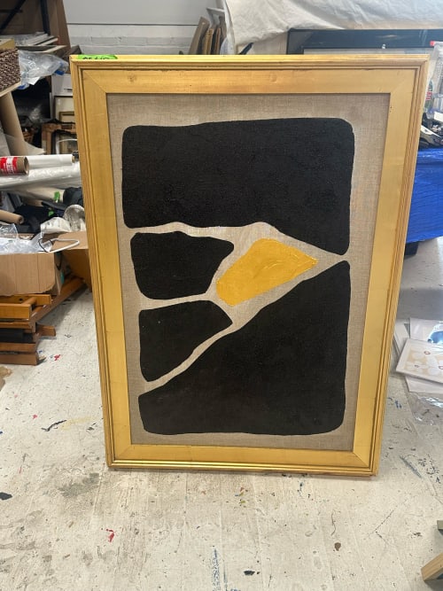 Gold and Carbon Painting on Spanish Linen Minimalist Paintin | Oil And Acrylic Painting in Paintings by RGB Fine Art