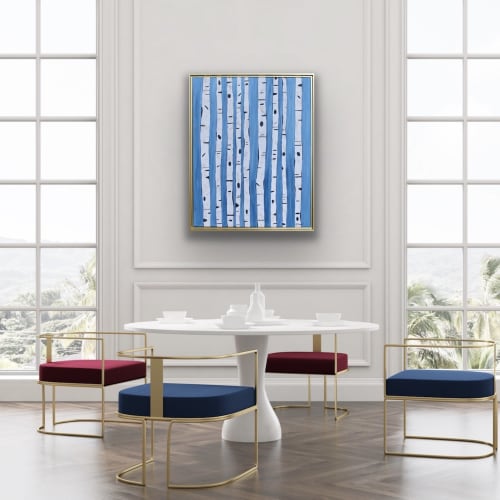 Blue Birches, 22 x 28, Modern Tree Art | Mixed Media by Jeanne Player Fine Art