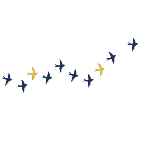 Set Of 10 Swallows - Deep Navy Blue and Gold Metallic | Wall Sculpture in Wall Hangings by Elizabeth Prince Ceramics