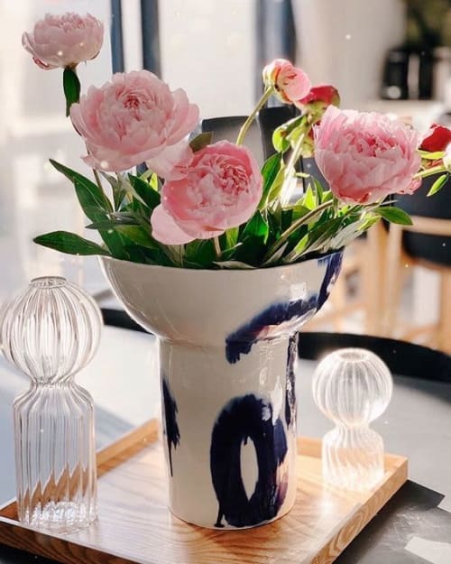 WRAPPED IN WAVES hand paintedporcleain vase | Vases & Vessels by SIND STUDIO