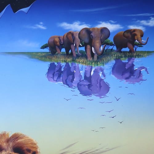 Lion and Elephants | Paintings by Rick Garcia