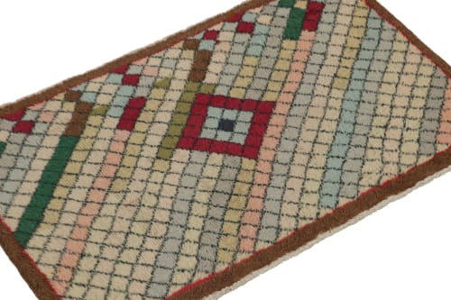 1960s Vintage Distressed Rug in Multicolor Diamond Patterns | Area Rug in Rugs by Rug and Kilim