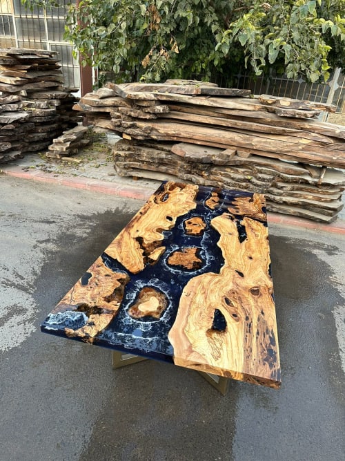 Ocean Epoxy Resin Dining Table - Custom Live Edge Table | Tables by Tinella Collection