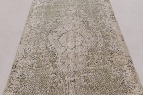 Vintage Zeki Müren Rug in Green with Beige Floral Medallion | Rugs by Rug and Kilim