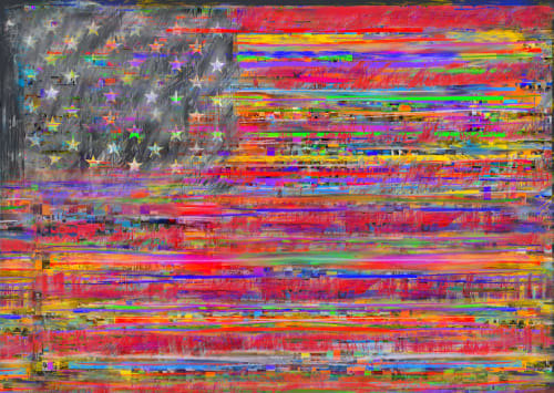 Multi colored American flag print on canvas | Paintings by Marc VanDermeer