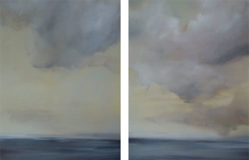 Sea Diptych | Oil And Acrylic Painting in Paintings by Caroline Adams | Thos. Moser Washington, DC Showroom in Washington