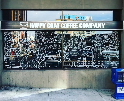 Double Panel Window Mural | Murals by Robbie Lariviere | Happy Goat Coffee Co. (Rideau/Cumberland) in Ottawa