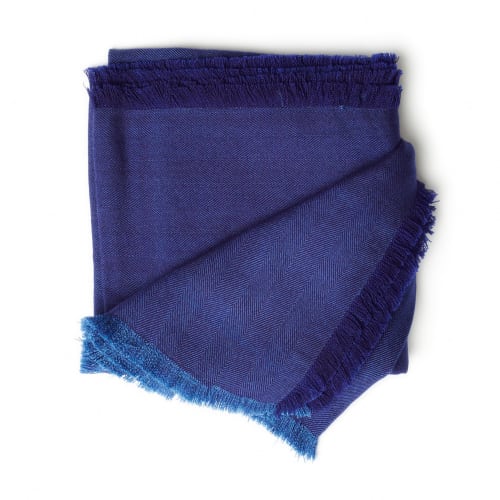 Cobalt Blue Herringbone Plush Soft Merino Handwoven Throw | Linens & Bedding by Studio Variously