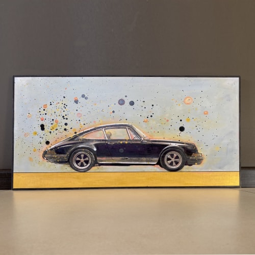 Retro Porsche 911. Mid Century Style Painting on the Plywood | Mixed Media by ArtForLoft